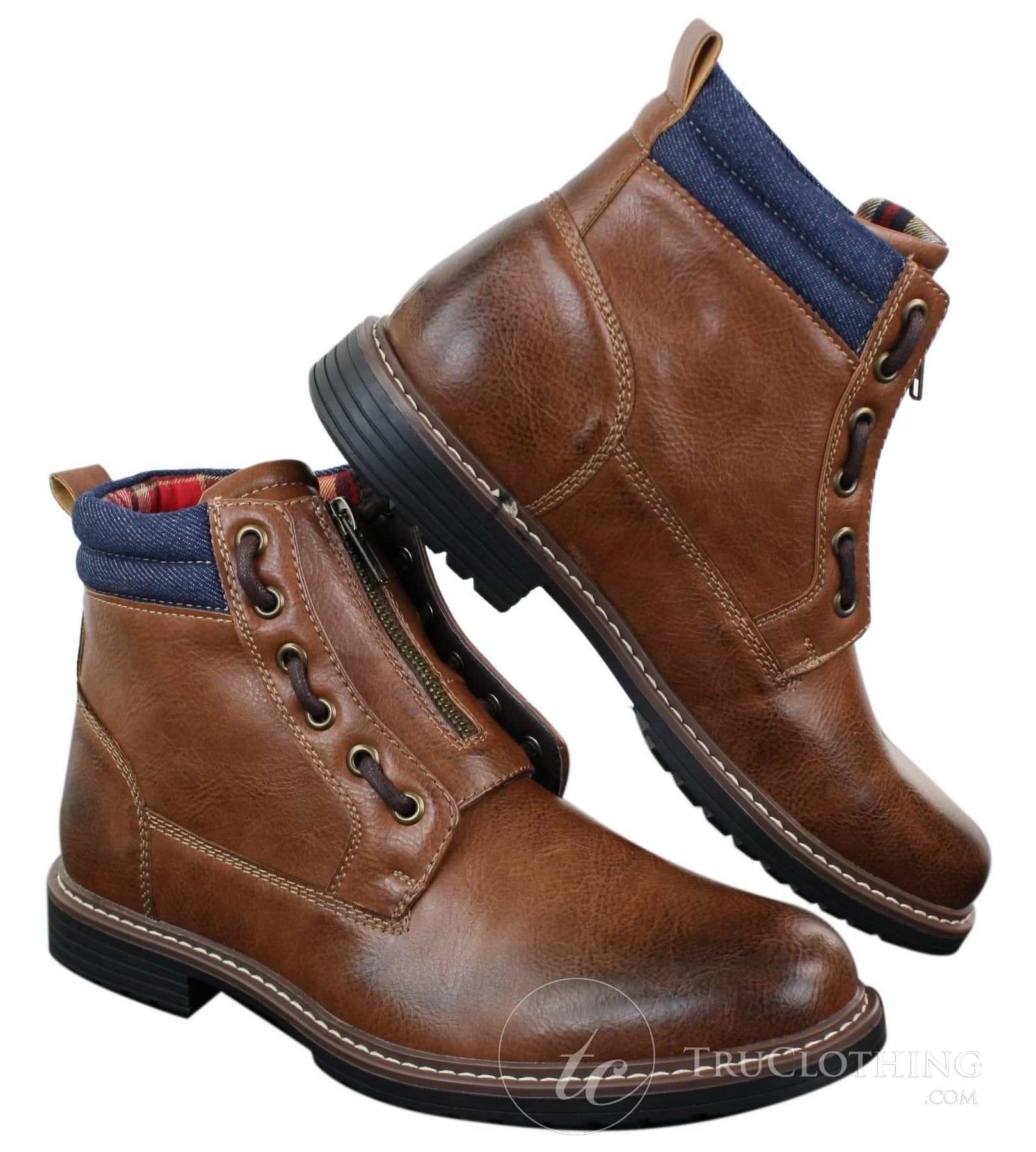 Elong EL0653 - Botines casuales de hombre con cremallera y cordones, estilo punk rock gótico emo, de cuero marrón y negro.