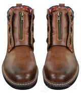 Elong EL0653 - Botines casuales de hombre con cremallera y cordones, estilo punk rock gótico emo, de cuero marrón y negro.