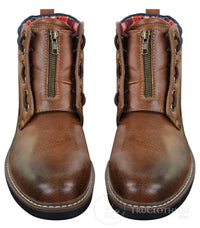 Elong EL0653 - Botines casuales de hombre con cremallera y cordones, estilo punk rock gótico emo, de cuero marrón y negro.