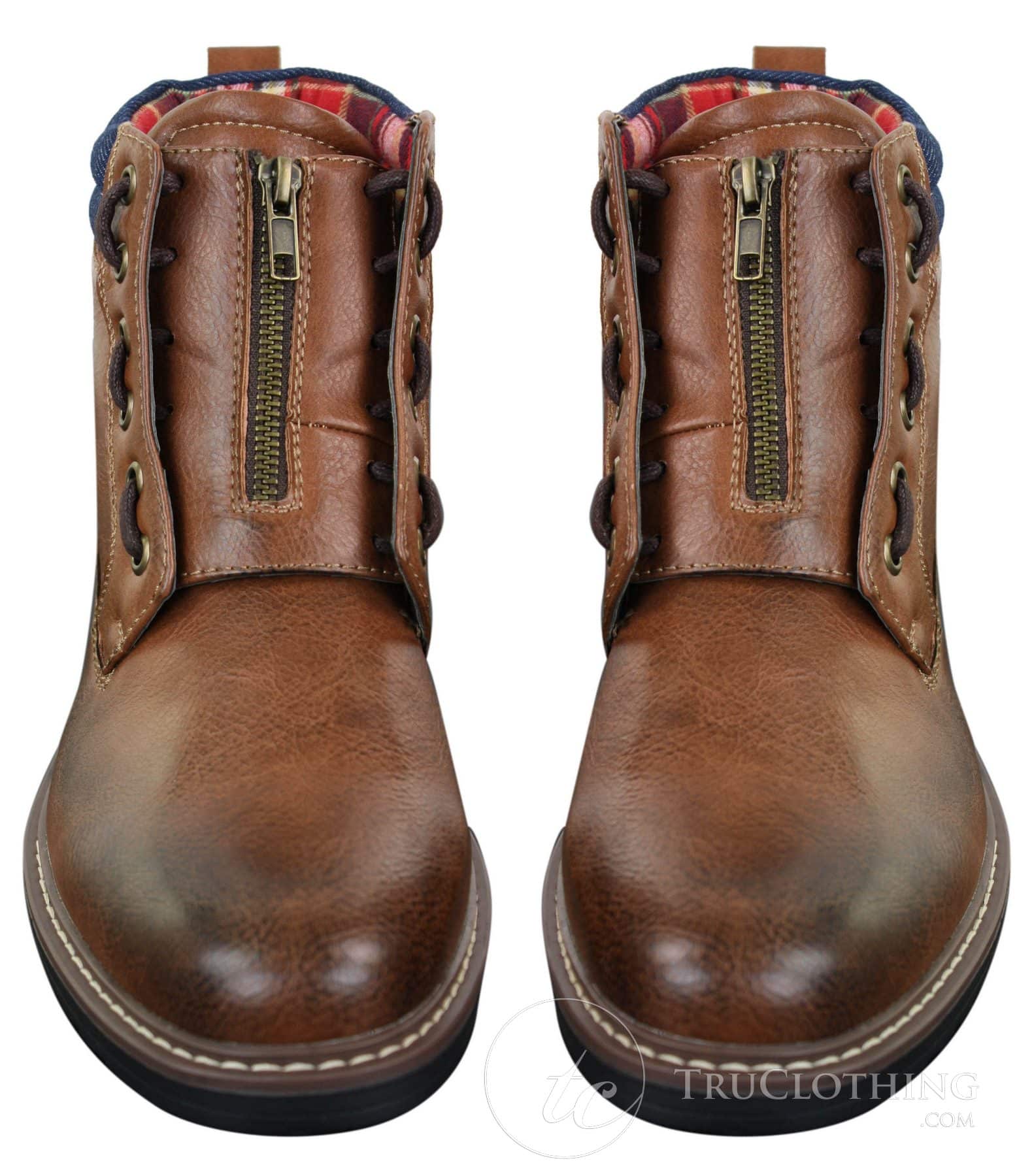 Elong EL0653 - Botines casuales de hombre con cremallera y cordones, estilo punk rock gótico emo, de cuero marrón y negro.
