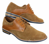 Elong K23 - Zapatos de hombre de ante con cordones, estilo casual elegante, color marrón claro, PU, ajuste cómodo, punta redonda.