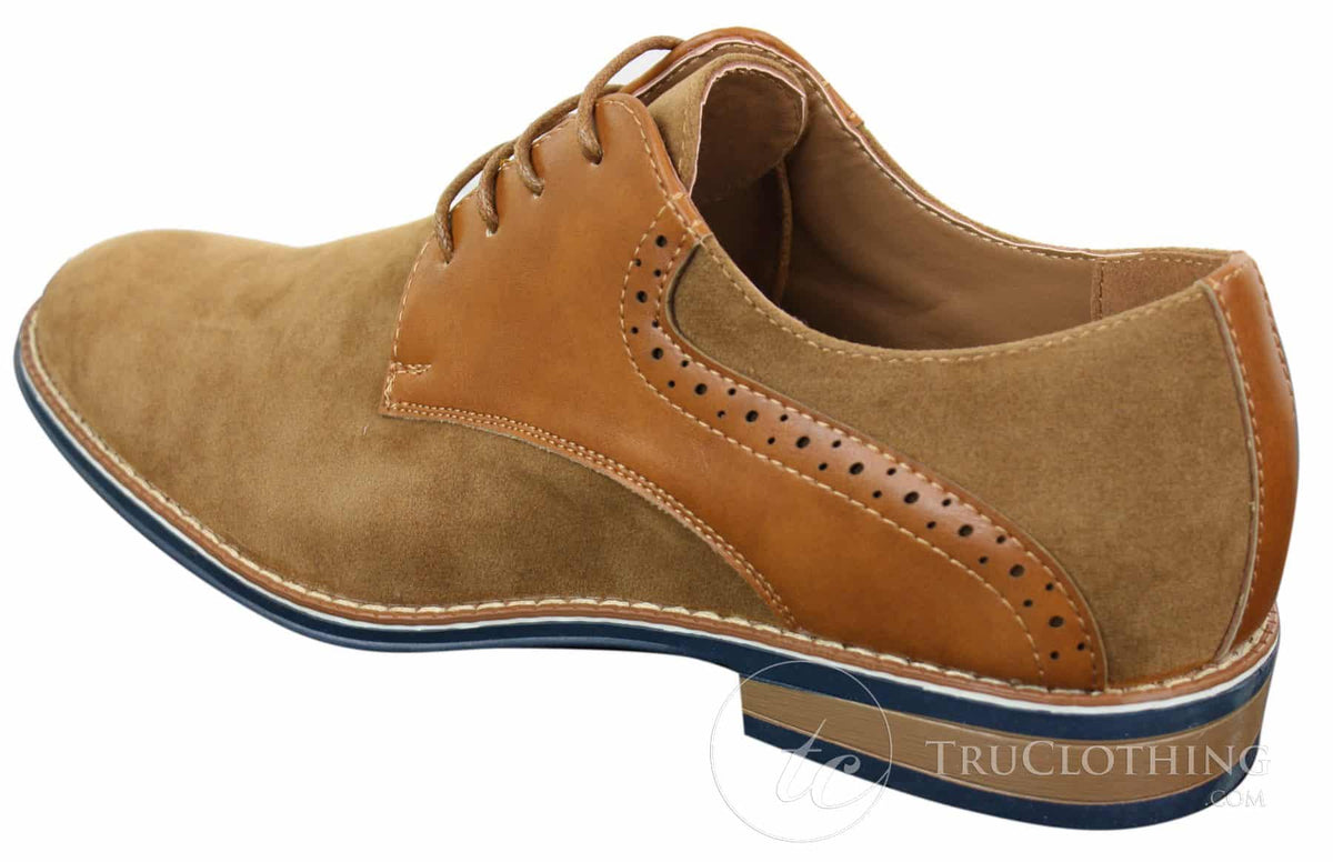 Elong K23 - Zapatos de hombre de ante con cordones, estilo casual elegante, color marrón claro, PU, ajuste cómodo, punta redonda.