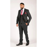 Traje de hombre Marc Darcy de 3 piezas, nuevo, con estampado de cuadros azul marino y espiga.
