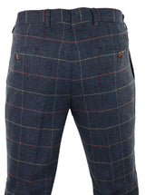 Pantalones de hombre azul marino vino, estampado a cuadros de espiga, tweed, estilo vintage, nuevos, Marc Darcy