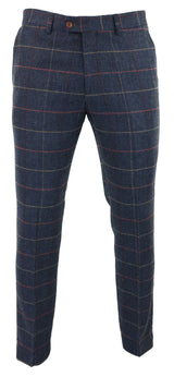 Pantalones de hombre azul marino vino, estampado a cuadros de espiga, tweed, estilo vintage, nuevos, Marc Darcy