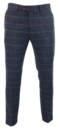 Pantalones de hombre azul marino vino, estampado a cuadros de espiga, tweed, estilo vintage, nuevos, Marc Darcy