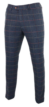 Pantalones de hombre azul marino vino, estampado a cuadros de espiga, tweed, estilo vintage, nuevos, Marc Darcy