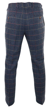 Pantalones de hombre azul marino vino, estampado a cuadros de espiga, tweed, estilo vintage, nuevos, Marc Darcy