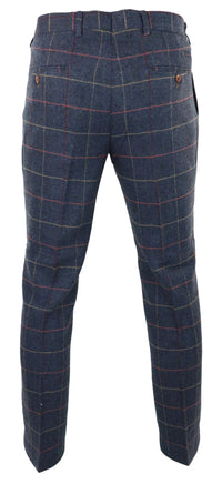 Pantalones de hombre azul marino vino, estampado a cuadros de espiga, tweed, estilo vintage, nuevos, Marc Darcy