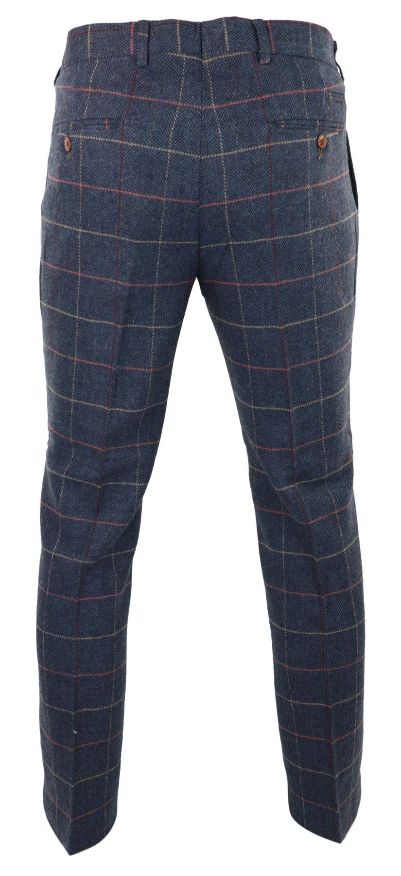 Pantalones de hombre azul marino vino, estampado a cuadros de espiga, tweed, estilo vintage, nuevos, Marc Darcy