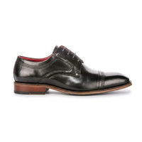 Everett - Zapatos Derby de hombre de cuero negro pulido con puntera reforzada.