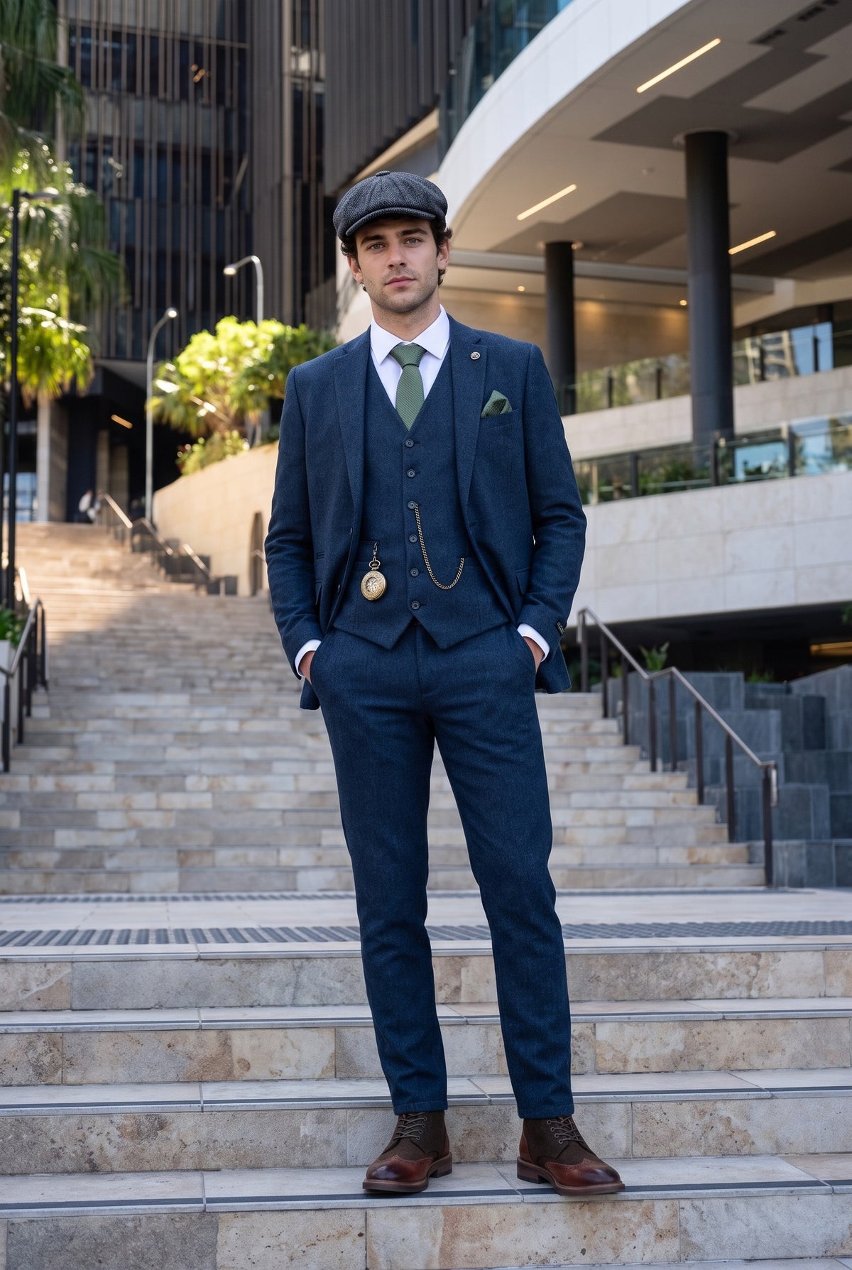 Look #385 styled with Traje de lana azul marino para hombre estilo Peaky Blinders