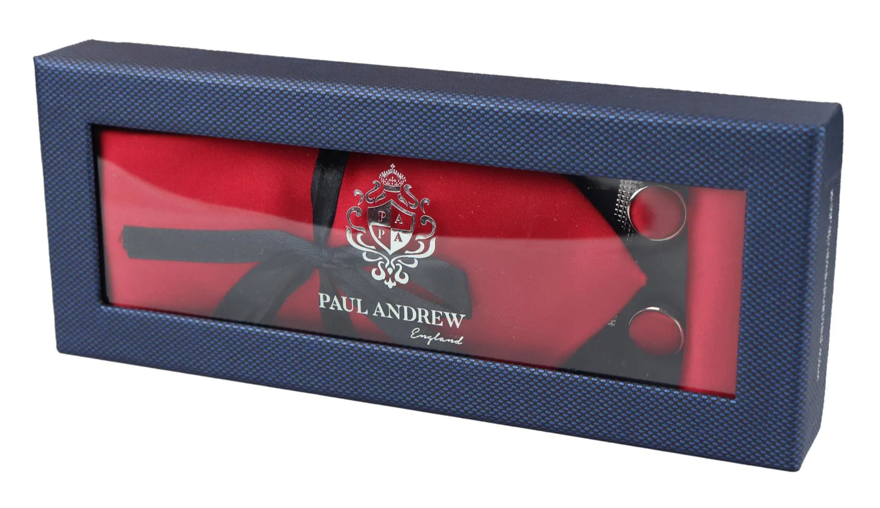 Conjunto de regalo de corbata roja de seda satinada con pañuelo de bolsillo, gemelos y corbata de satén brillante.
