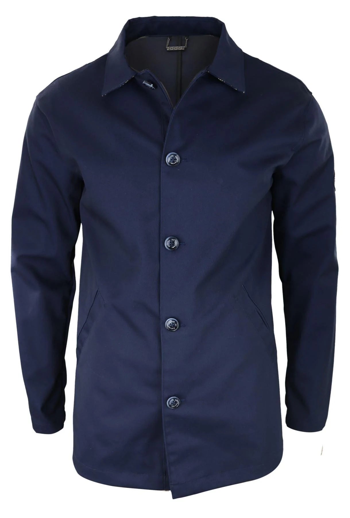 Abrigo de hombre de longitud media, ligero, elegante e informal, color azul marino.