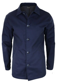 Abrigo de hombre de longitud media, ligero, elegante e informal, color azul marino.