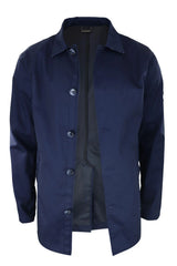 Abrigo de hombre de longitud media, ligero, elegante e informal, color azul marino.