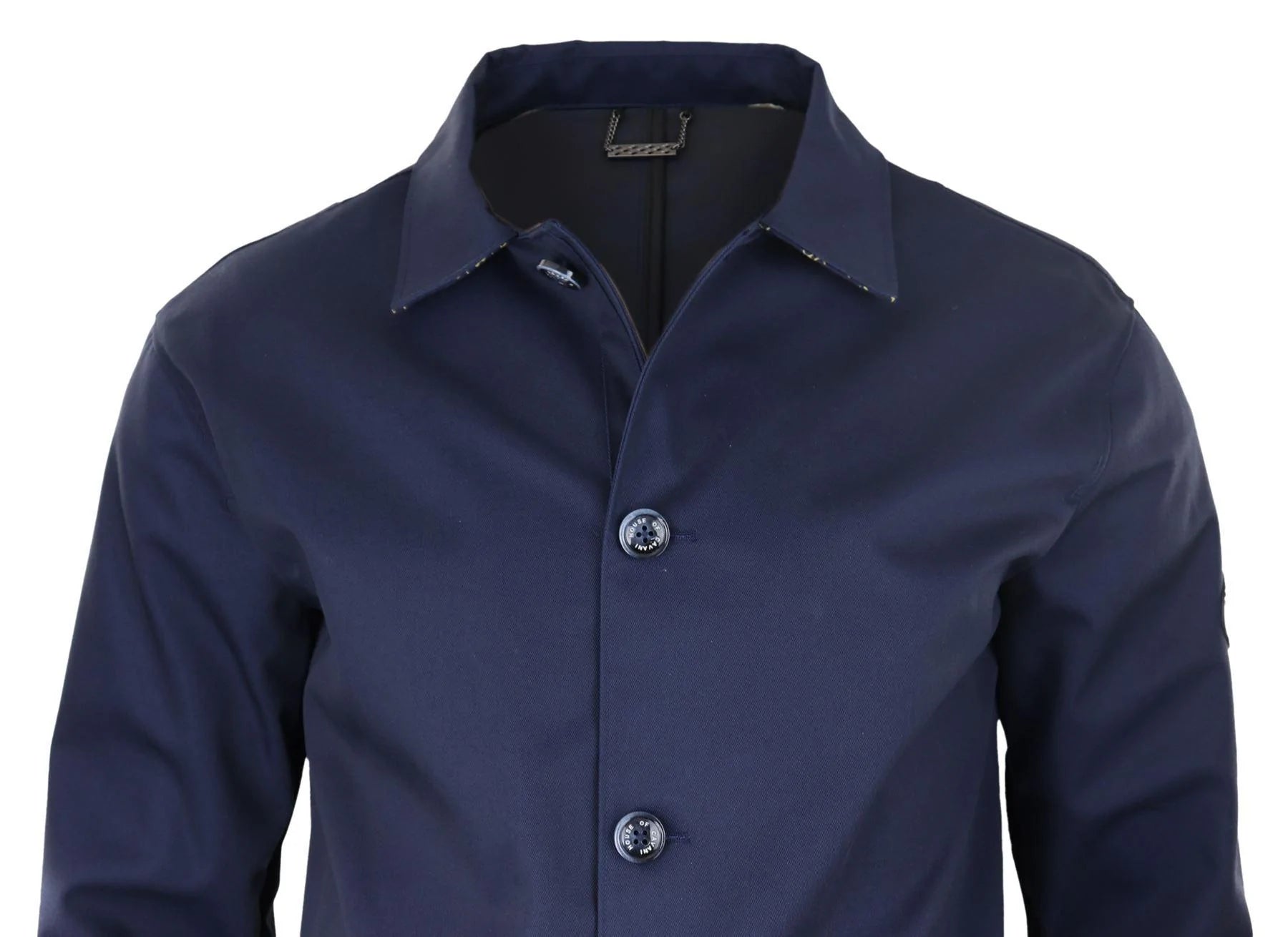 Abrigo de hombre de longitud media, ligero, elegante e informal, color azul marino.