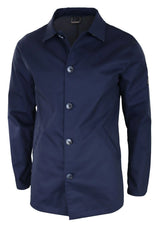 Abrigo de hombre de longitud media, ligero, elegante e informal, color azul marino.