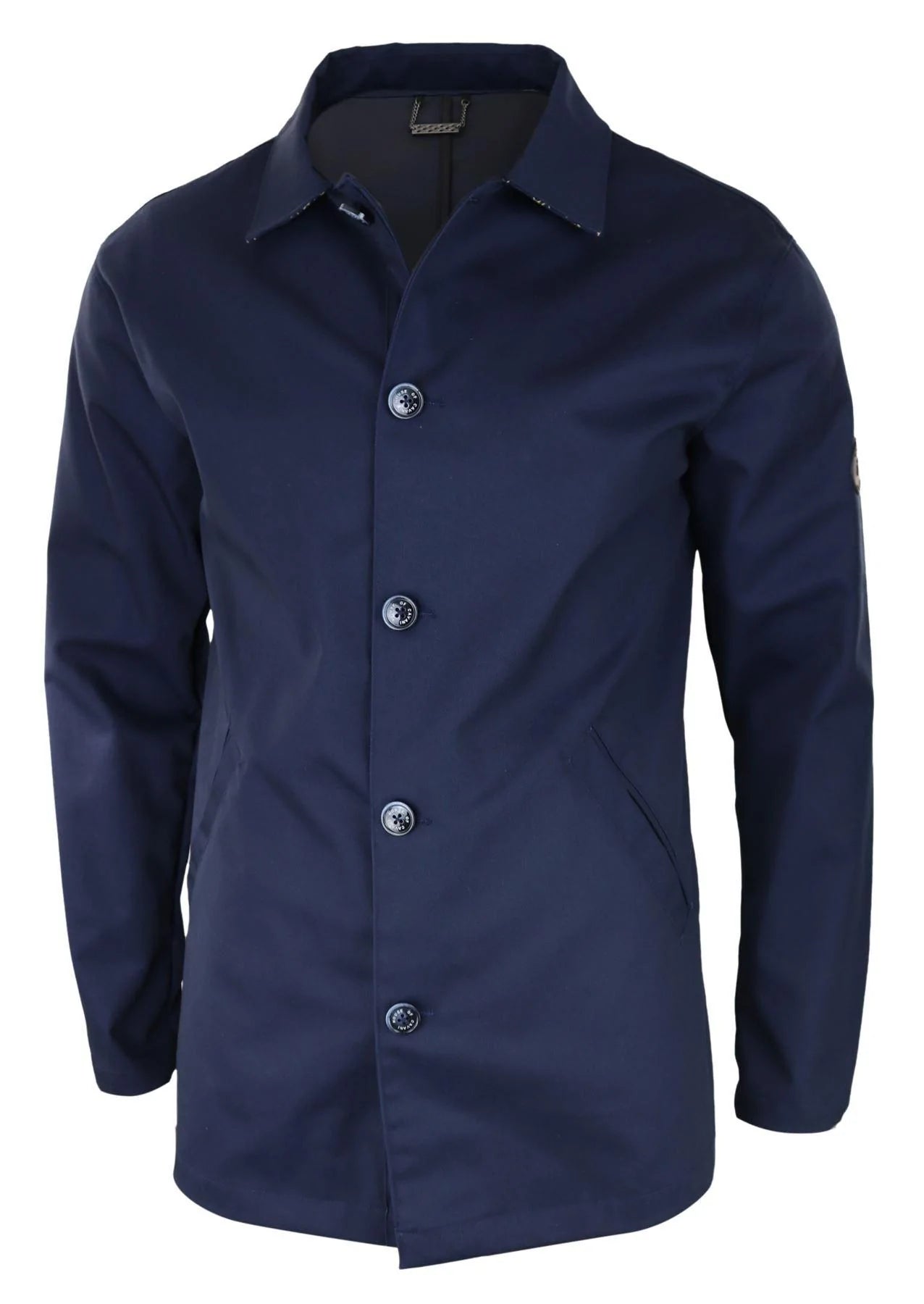 Abrigo de hombre de longitud media, ligero, elegante e informal, color azul marino.