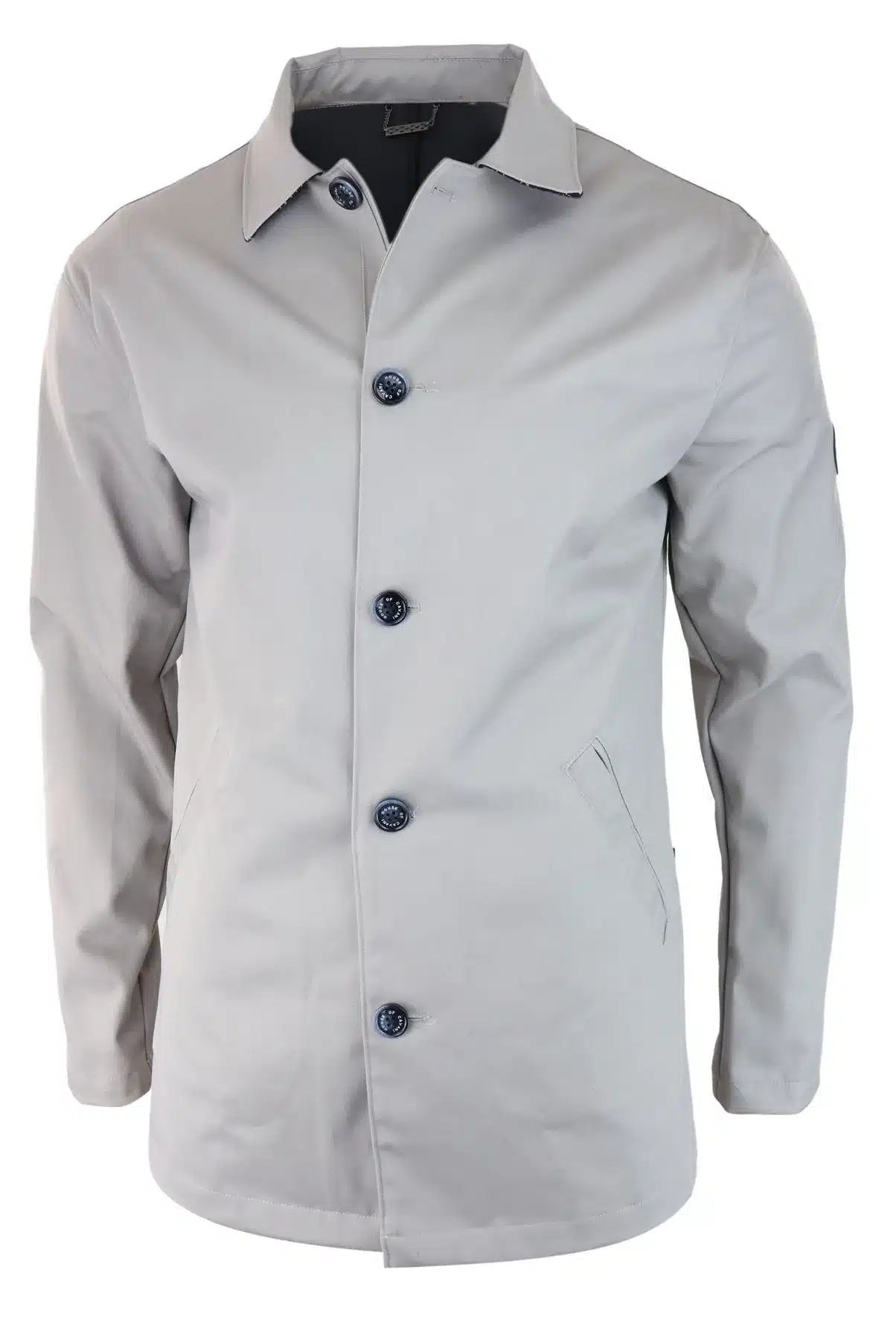 Abrigo de hombre de longitud media, ligero, elegante e informal, color beige piedra.