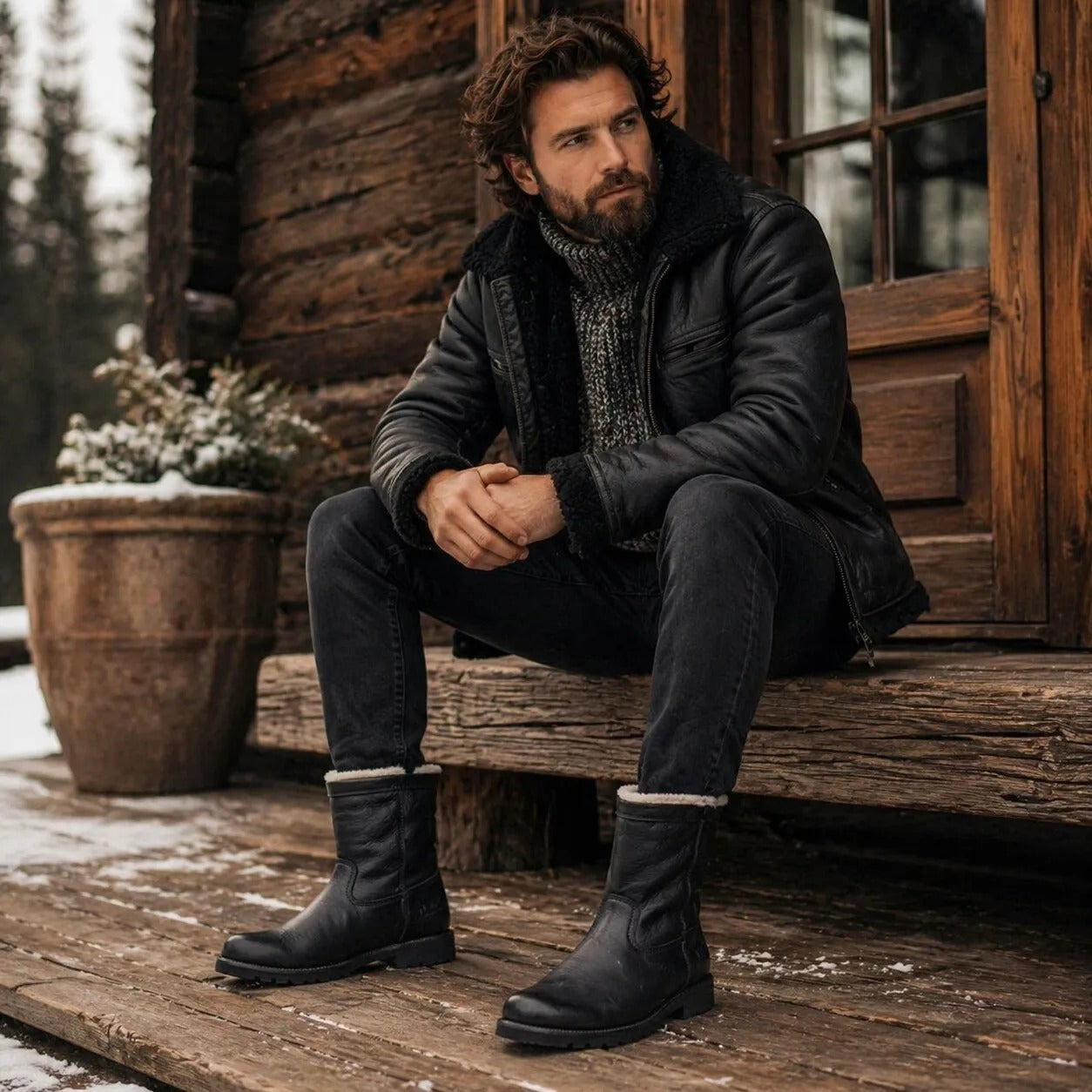 Fedro Igloo C3 - Botines de piel impermeables negros para hombre