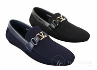 Fiorello HD0112-03 - Mocasines casuales elegantes sin cordones para hombre, diseño italiano icónico en negro y azul marino.