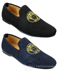 Fiorello HD0112-04 - Mocasines negros icónicos Medusa para hombre, estilo mocasín, de gamuza sintética italiana.