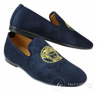 Fiorello HD0112-04 - Mocasines negros icónicos Medusa para hombre, estilo mocasín, de gamuza sintética italiana.