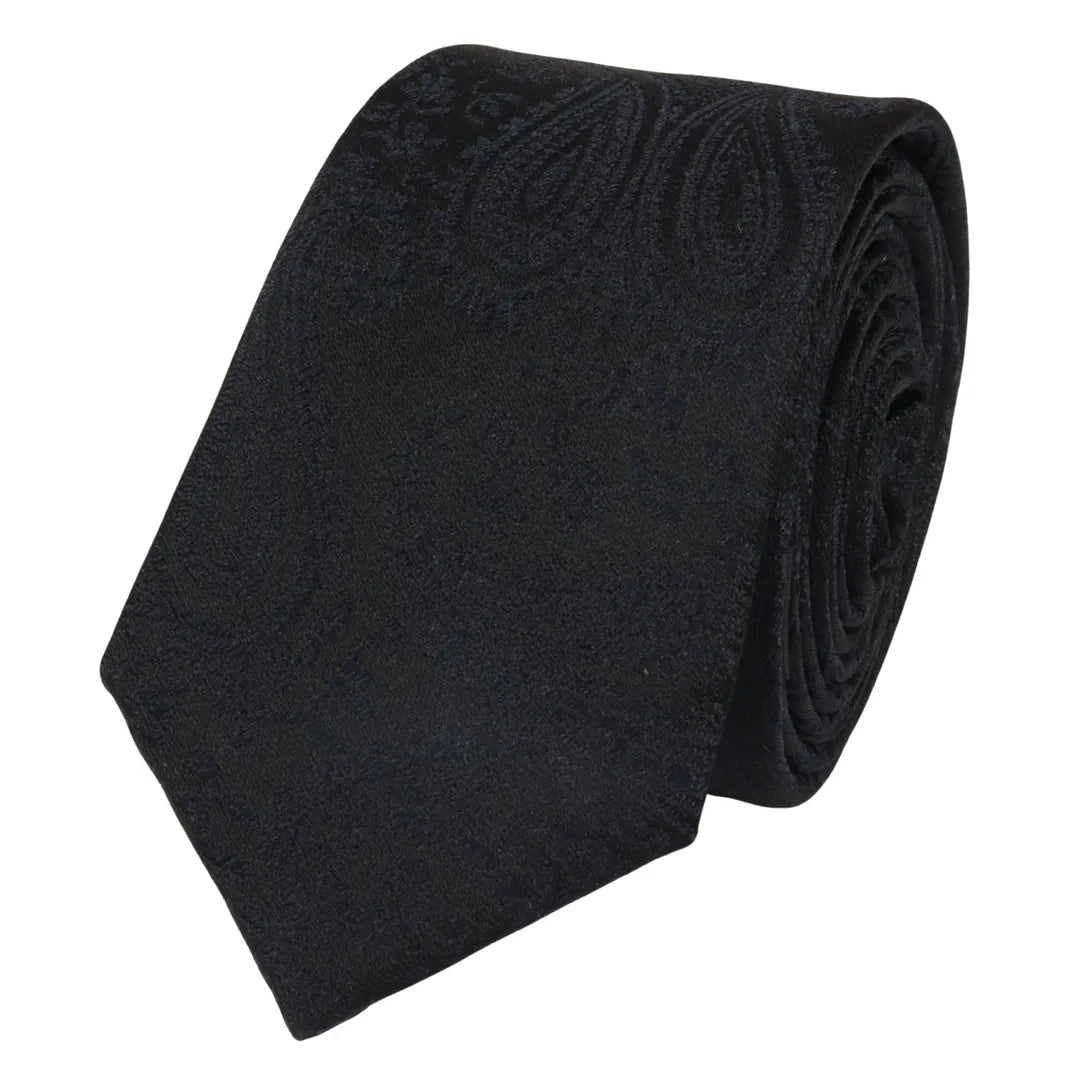 Conjunto de corbata y pañuelo de bolsillo para hombre, corbata formal floral - Negro