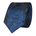 Conjunto de corbata y pañuelo de bolsillo para hombre, corbata formal floral - Azul marino