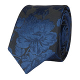 Conjunto de corbata y pañuelo de bolsillo para hombre, corbata formal floral - Azul marino