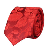 Conjunto de corbata y pañuelo de bolsillo para hombre, corbata formal floral - Rojo
