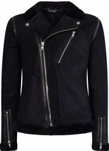 Chaqueta de motorista Brando de piel de oveja negra para hombre