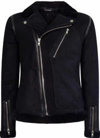 Chaqueta de motorista Brando de piel de oveja negra para hombre