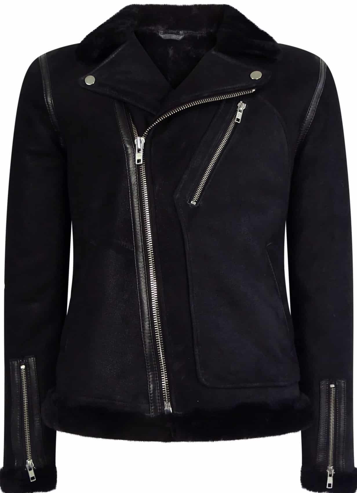 Chaqueta de motorista Brando de piel de oveja negra para hombre