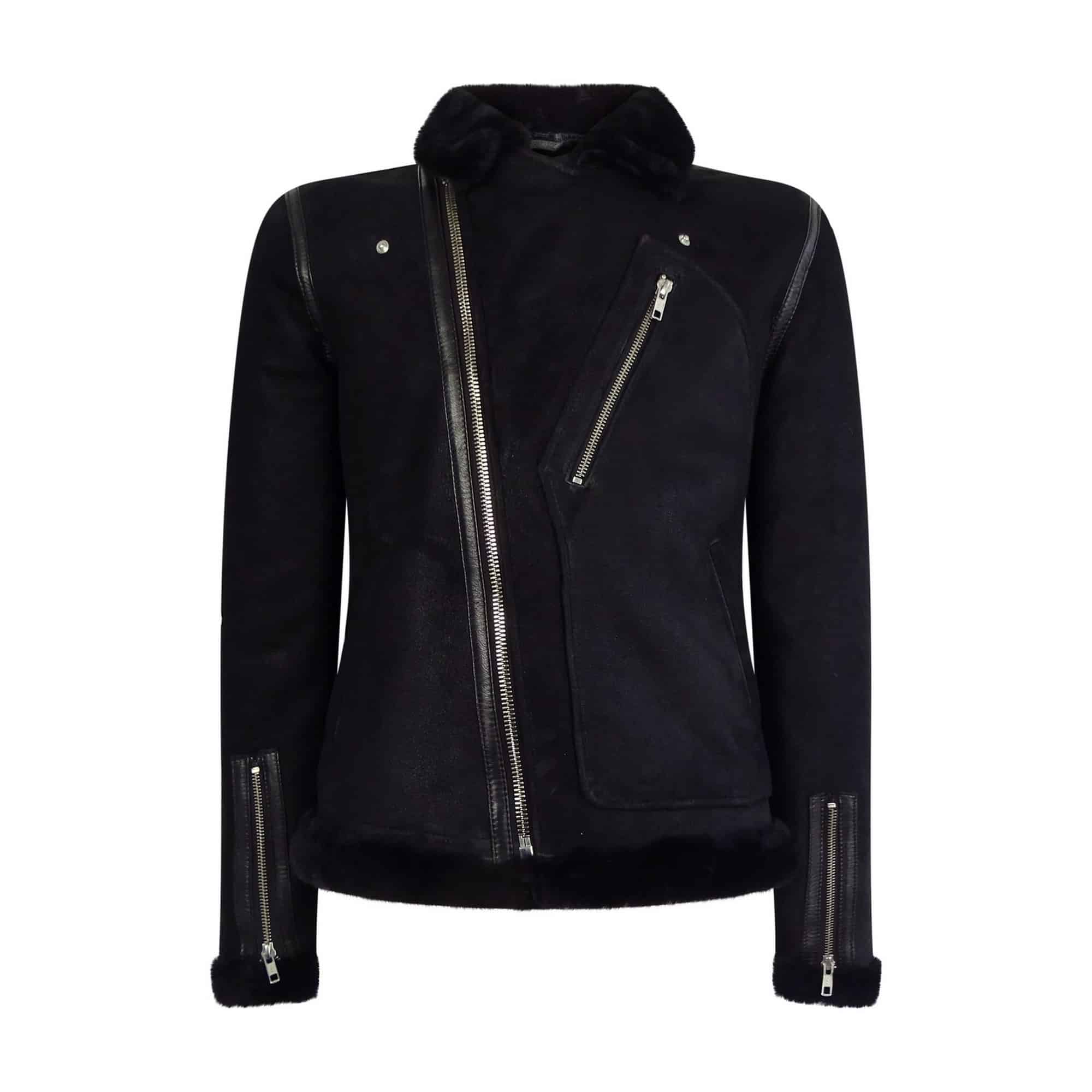 Chaqueta de motorista Brando de piel de oveja negra para hombre