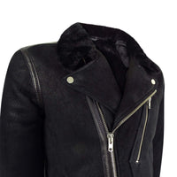 Chaqueta de motorista Brando de piel de oveja negra para hombre