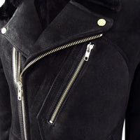 Chaqueta de motorista Brando de piel de oveja negra para hombre