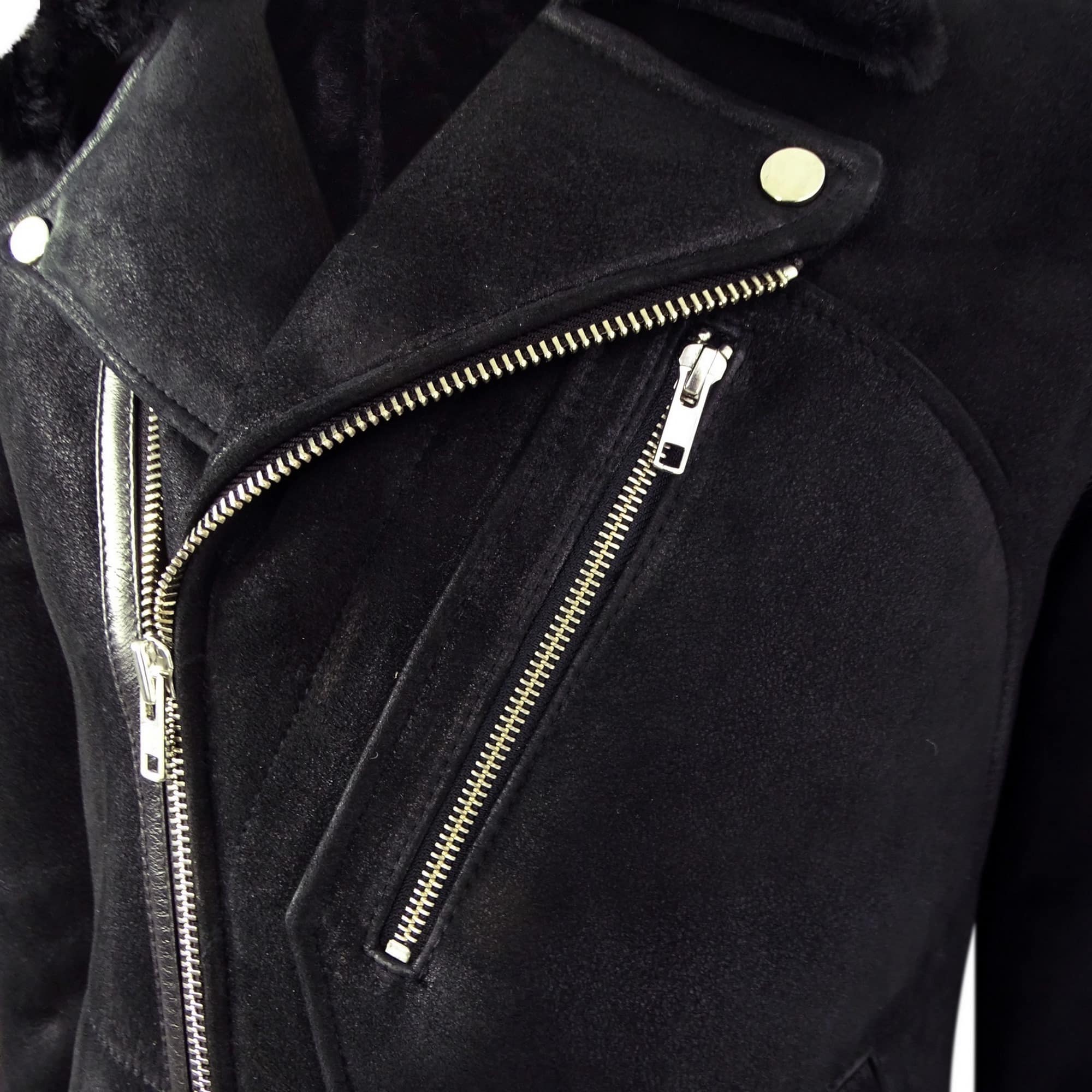 Chaqueta de motorista Brando de piel de oveja negra para hombre