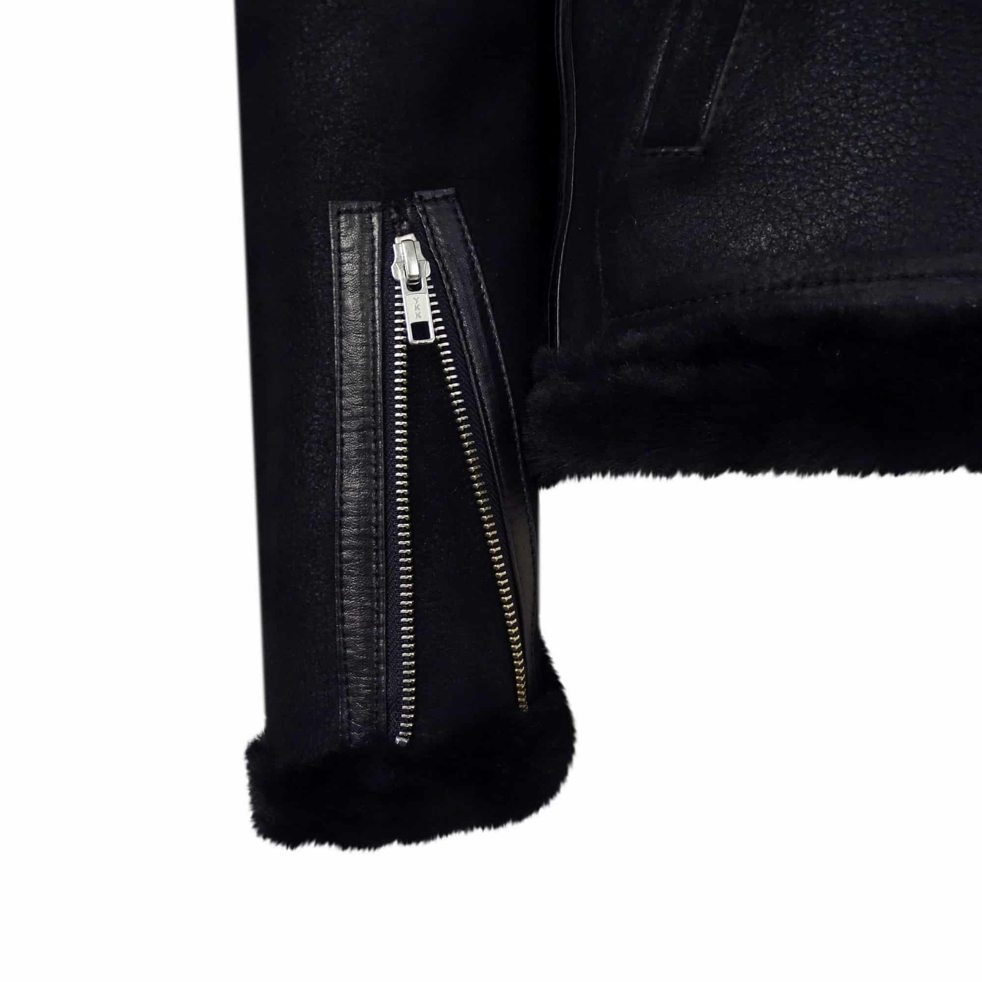 Chaqueta de motorista Brando de piel de oveja negra para hombre