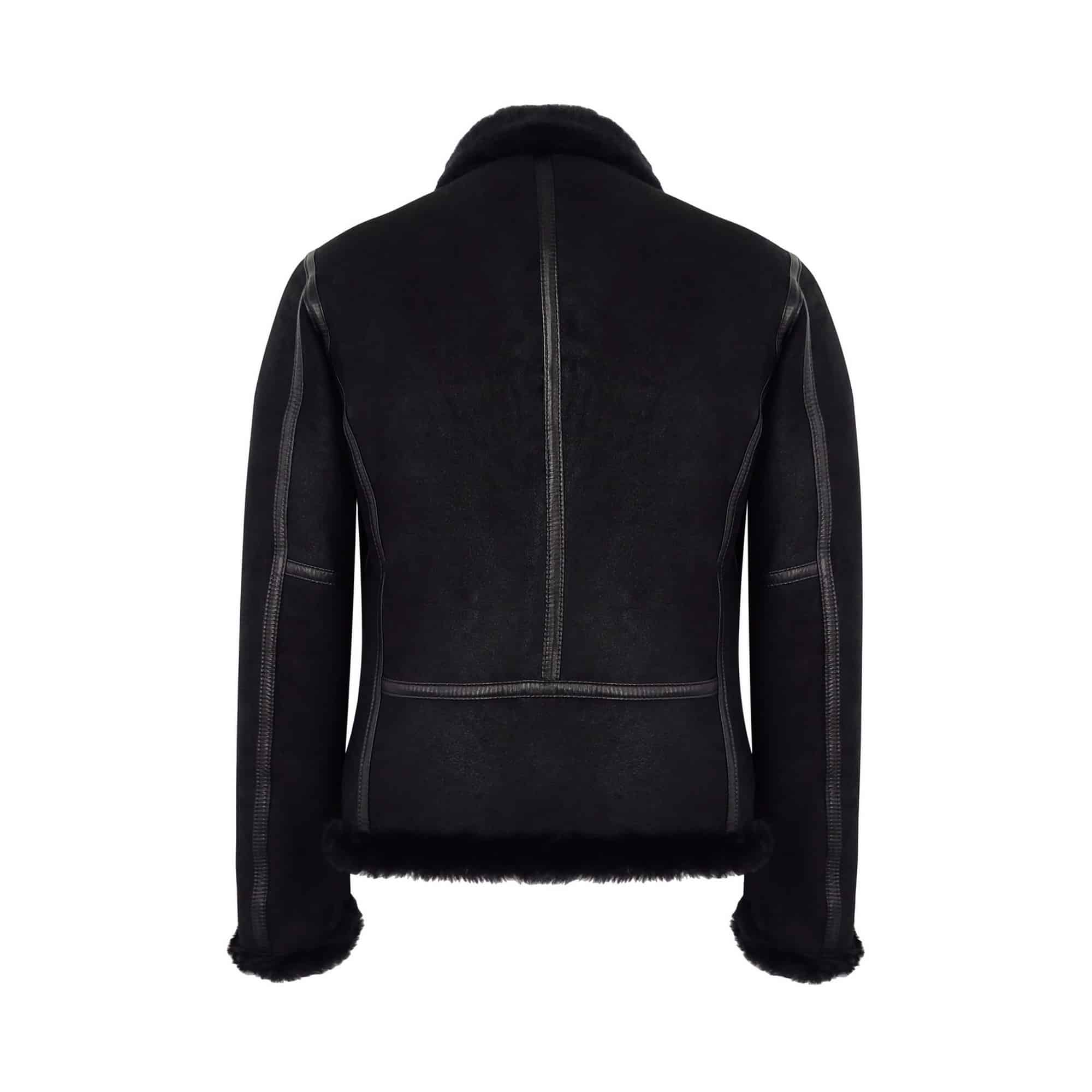 Chaqueta de motorista Brando de piel de oveja negra para hombre