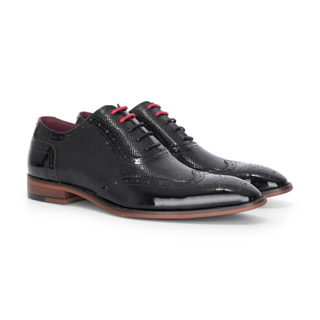 Flynn - Zapatos brogue de charol negro para hombre