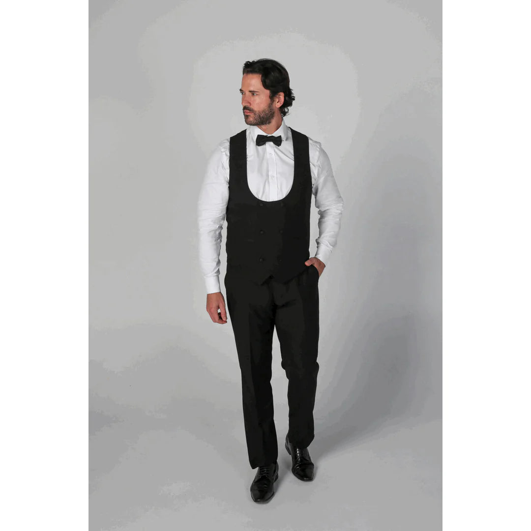 Traje de esmoquin clásico de 3 piezas para hombre Ford, color negro, con solapas de satén.