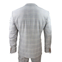 Traje de boda de tres piezas para hombre Francis, color gris, con estampado a cuadros marrón claro y ribete de terciopelo.