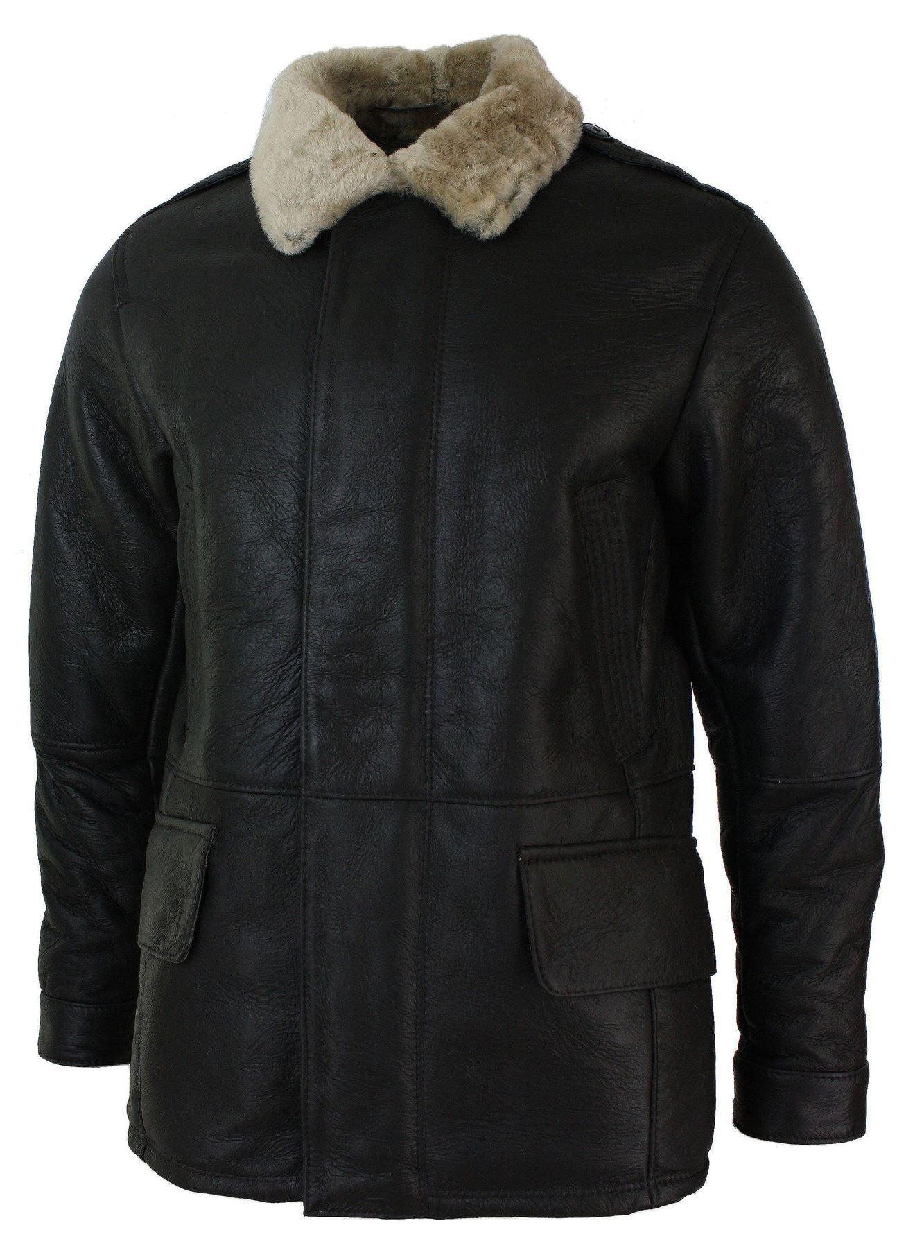 Abrigo de hombre de piel de oveja auténtica de 3/4, color marrón y beige, cálido para invierno.