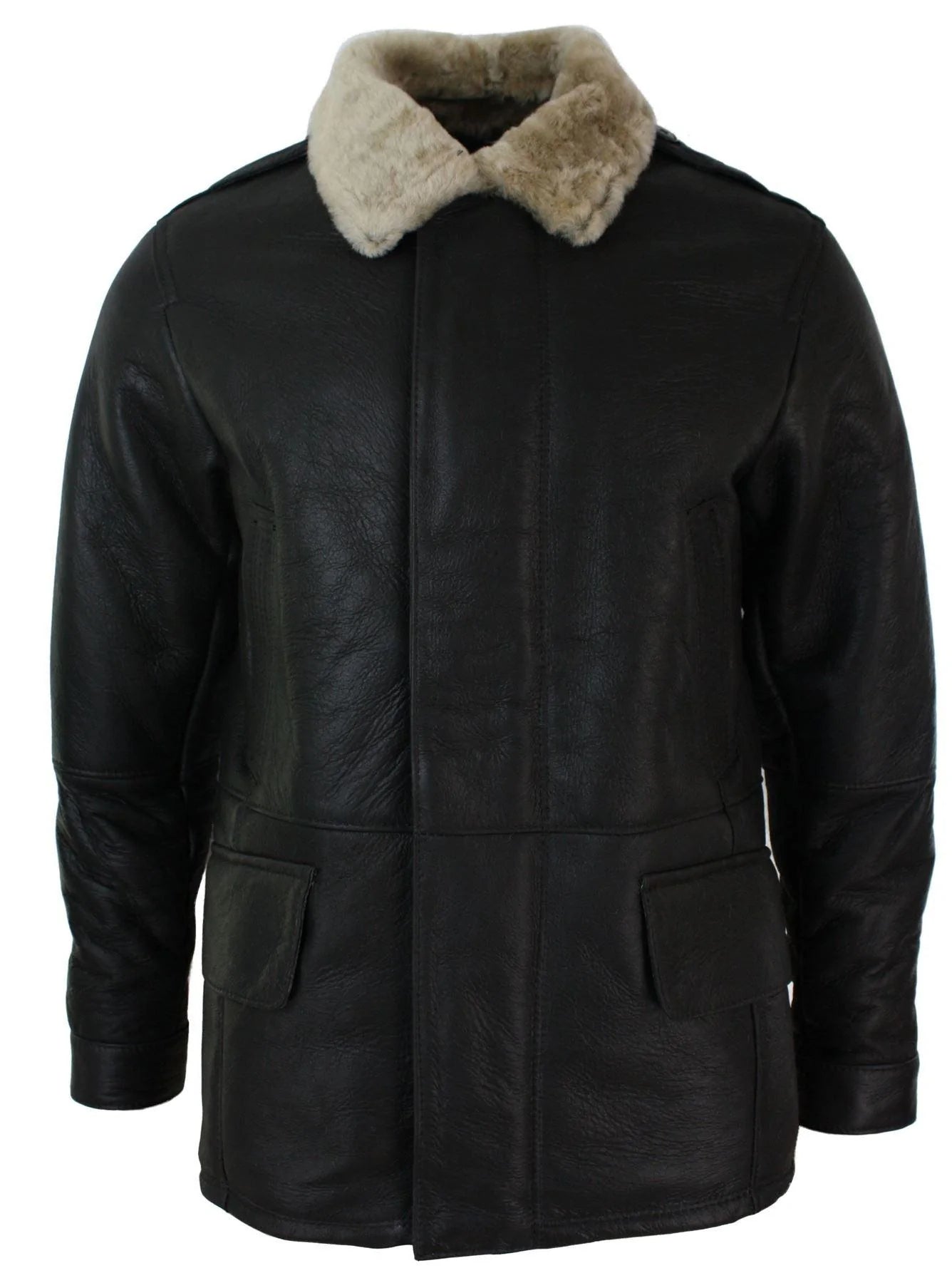 Abrigo de hombre de piel de oveja auténtica de 3/4, color marrón y beige, cálido para invierno.