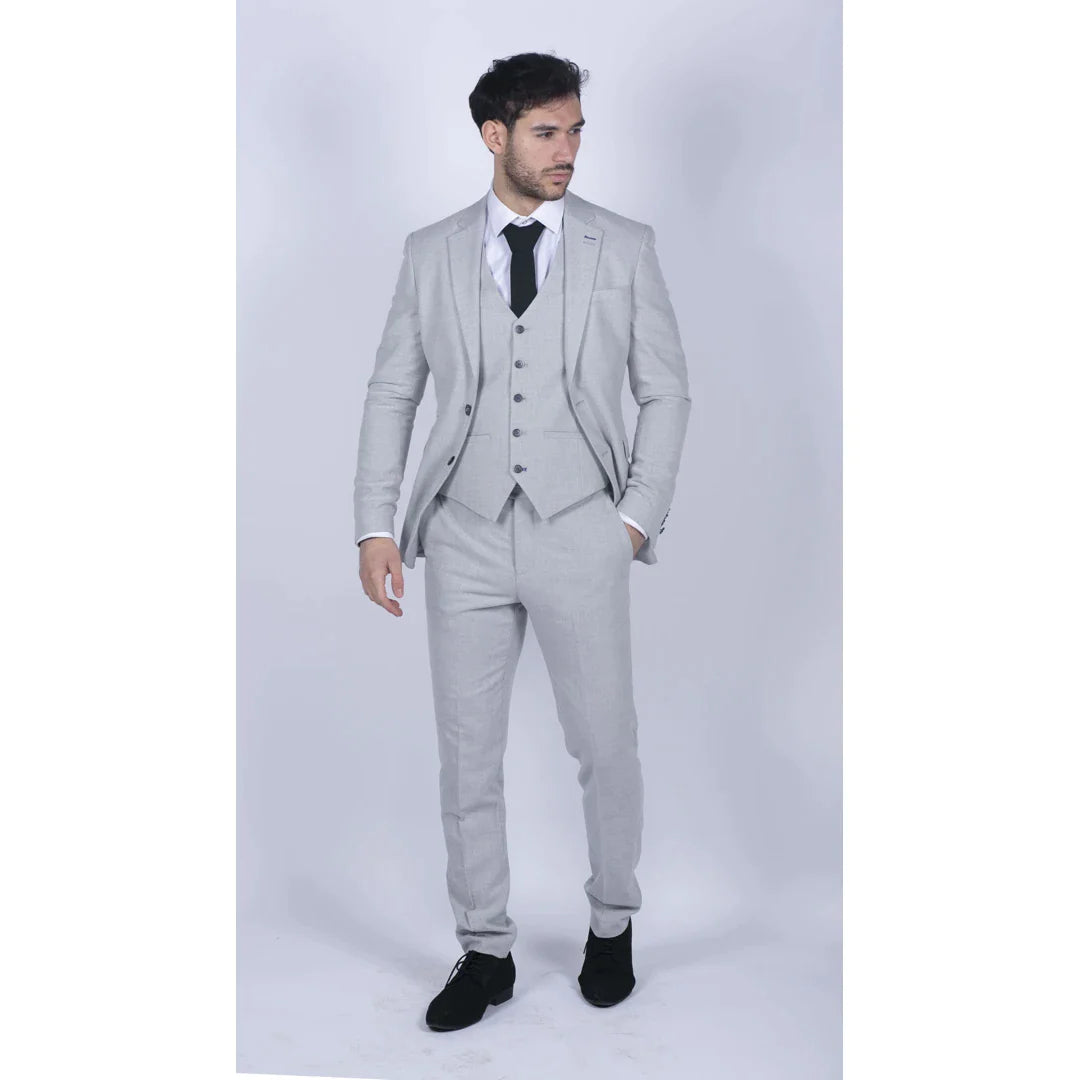 Traje de hombre de tweed gris claro de 3 piezas, corte entallado, estilo clásico vintage de los años 20, ideal para bodas.
