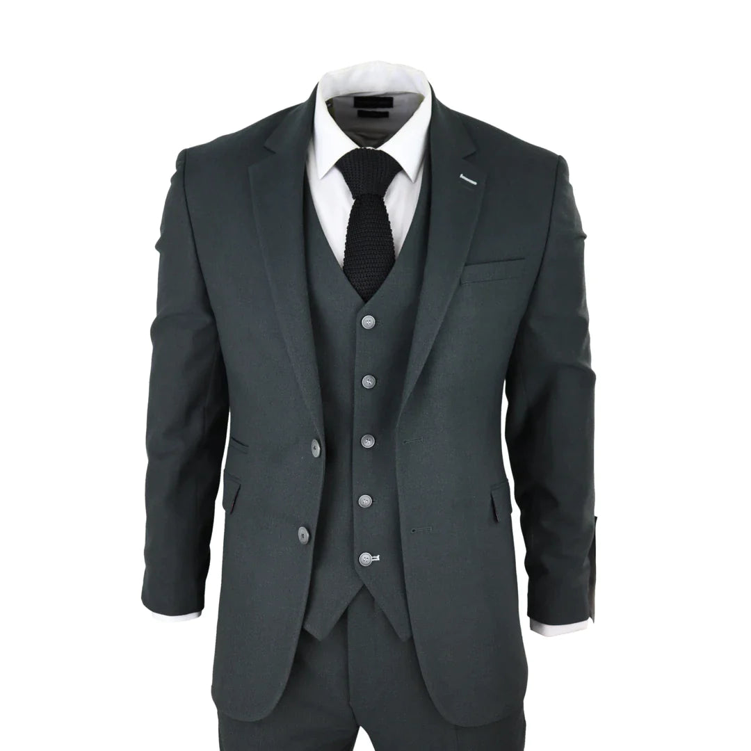 Traje de hombre de tweed verde oliva de 3 piezas, corte clásico vintage de los años 20, ideal para bodas.