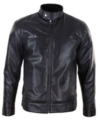 Chaqueta de motociclista para hombre de cuero auténtico negro