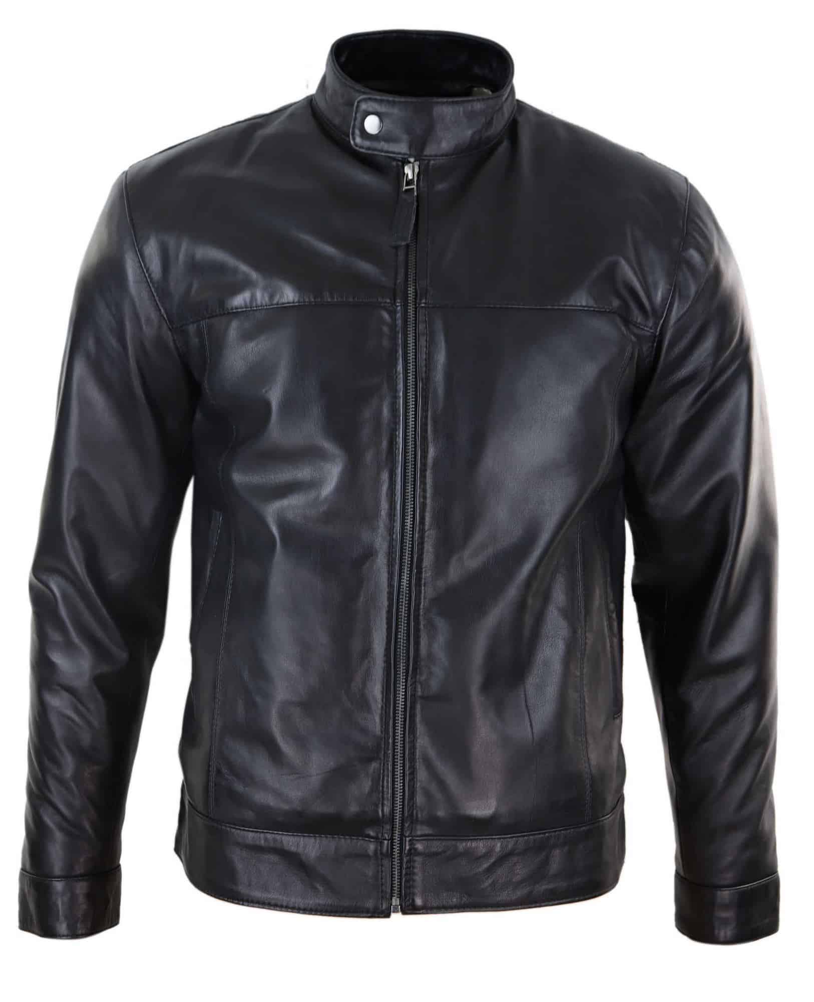 Chaqueta de motociclista para hombre de cuero auténtico negro